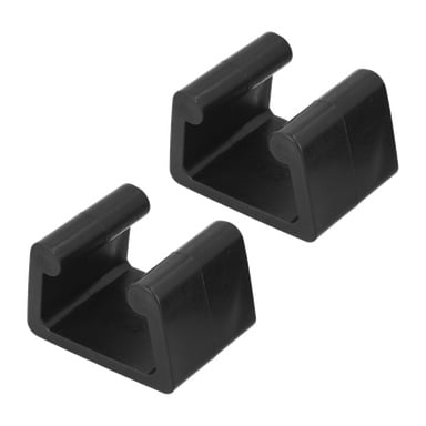 Plastfästets 2-pack har två identiska svarta rätvinklade plastfästen med öppna springor, som visas sida vid sida.