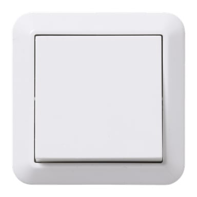 Nærbilde av en Anslut Switch med et firkantet, hvitt design og forsiktig avrundede kanter. Bryteren er i av-posisjon.