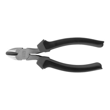 Para szczypiec Meec Tools do cięcia bocznego z czarnymi rączkami, lekko otwartymi szczękami i wygrawerowaną nazwą marki z jednej strony.