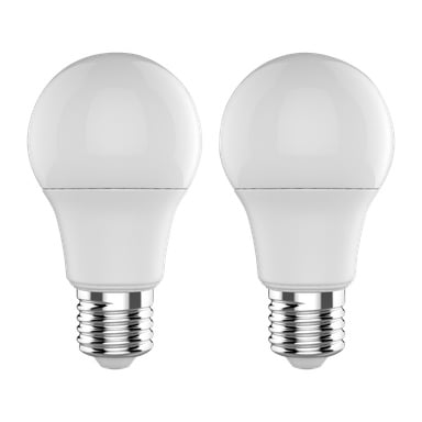 Kaksi pakettia Anslut Normal LED -lamppuja, joissa on hopeiset ruuvipohjat, seisovat pystyasennossa vierekkäin.