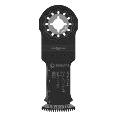Bosch Pro Saw Blade 5 -paketti näyttää Starlockin kaarevan teknisen muotoilun, mittamerkit, sahalaitaisen reunan, puumerkin ja mallitiedot valkoisella.