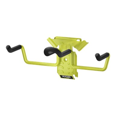 Ryobi LINK RSLW806 er et gult metallstativ for veggverktøy med flere svarte, buede kroker og en bunnplate merket "RYOBI LINK.