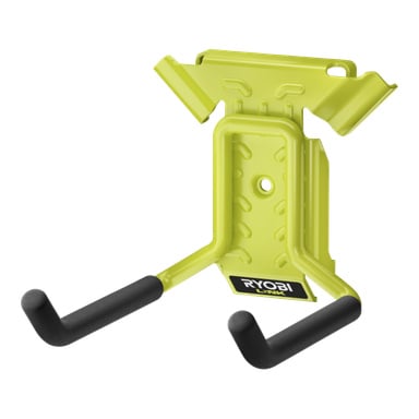 Gul Ryobi LINK RSLW801 veggkrok med to svarte polstrede armer, monteringshull og Ryobi LINK-logo foran.