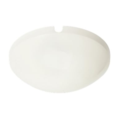 En slät, lätt blank vit Anslut Blind Ceiling Cup med oval form och ett litet urtag på ena sidan, tillverkad av plast.