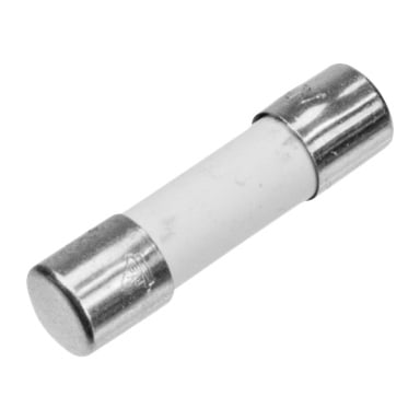 Anslut Dimmer-sikringen har en sylindrisk form med hvit kropp og sølvfargede metalllokk i hver ende. Selges i pakker på fem.