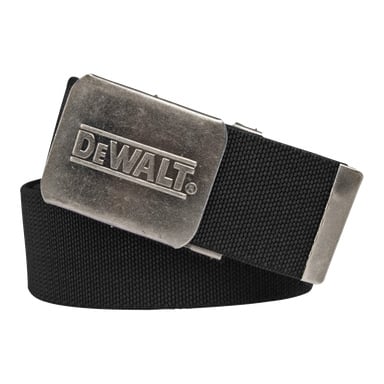 DeWalt Belt DWC14-001 har ett svart tygrem och ett rektangulärt metallspänne präglat med DeWalt-logotypen.