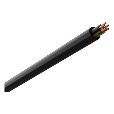 Närbild av en avskuren Amokabel RV-K-kabel som visar exponerade koppartrådar och flera färgade isolerade ledare inuti.
