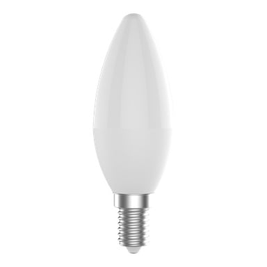 Anslut Chandelier lampa LED 2-pack visar vita lampor formade som ljusflammor med metalliska skruvsocklar.