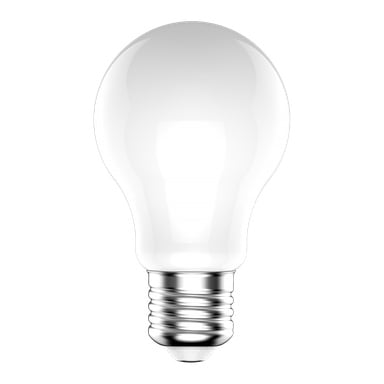 Realistinen esimerkki Anslut Dimmable -tavallista LED-lamppua, jossa on kirkas lasirunko ja metallinen ruuvipohja.