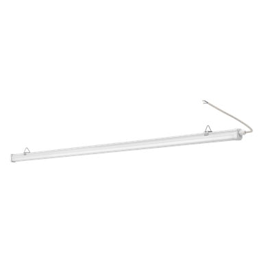 Philips LED -valaisin ProjectLine Waterproof on valkoinen putkivalaisin, jossa on metallikiinnikkeet ja paljas johto toisessa päässä.