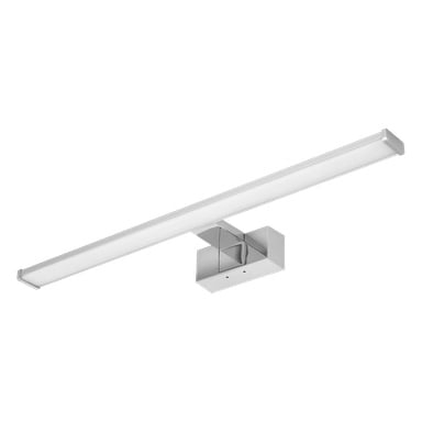 Rektangulär EKVIP LED-badrumslampa, kromfinish, väggmonterad med en central blockbas och en lång horisontell ljusbalk.