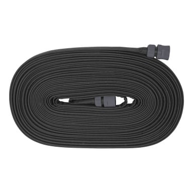 Hard Head Garden-slangen er en svart, utvidbar spiralslange med plastkoblinger i begge ender, plassert flatt.