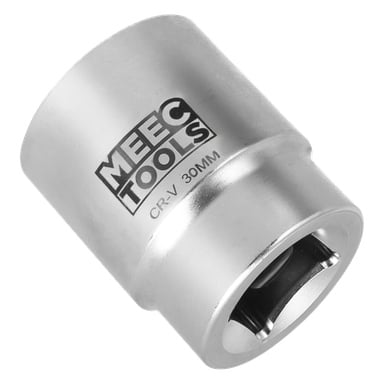 En Meec Tools-hylsa med "MEEC TOOLS CR-V 30MM" på, silverfärgad och designad med en fyrkantig öppning för verktygsfäste.