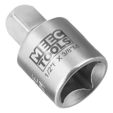Meec Tools reducer-uttagsadapter med insexdrivning och hylsöppning, märkt "1/2F x 3/8M.