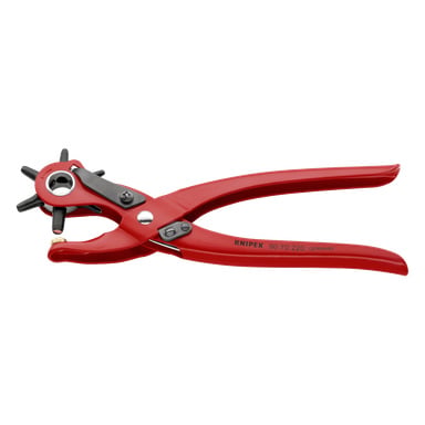 Pokazane są obrotowe szczypce do dziurkaczy Knipex 90 70 220 SB, zaprojektowane do wybijania otworów w różnych materiałach.