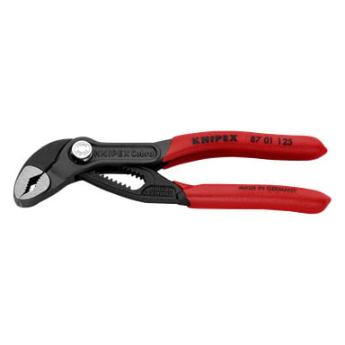 Knipex Cobra Water Pump Tang med røde håndtak og justerbar svart kjeve, merket med Knipex og "Made in Germany" på håndtaket.