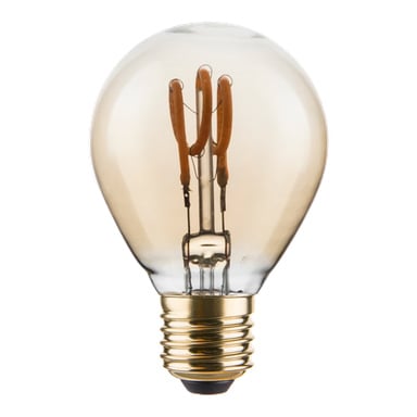 En dimbar glob LED-lampa från Anslut med synlig glödtråd och metallisk skruvbas.