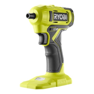 Ryobi One+ RSD18-0 johdoton ruuvimeisseli keltaisena, mustilla ja harmailla yksityiskohdilla, teksturoidulla kahvalla, liipaisin ja akkupaikka.