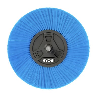 Ryobi USB Lithium RACLRS110 on sininen, pyöreä puhdistusharja, jossa on kiinteät synteettiset harjakset ja musta muoviydin sähkötyökaluille.