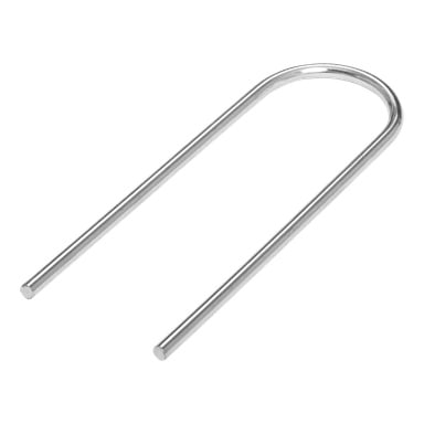 Ett par vindpinnar för studsmattor, som visar slanka, blanka U-formade metallbultar med två raka parallella ben och en böjd topp.