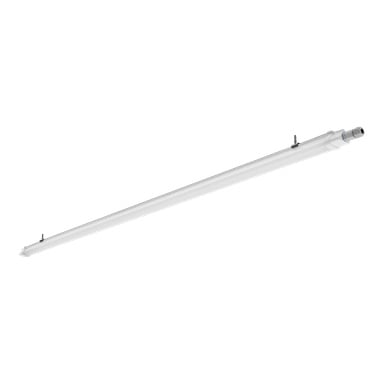 Anslut LED-lampan har en lång vit form med metallklämmor och en lockad ände.