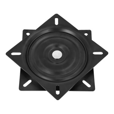 En svart metall Hamron Swivel Plate för båtsäten, med två fyrkantiga lager, cirkulära mittpunkter och fyra långa monteringshål.