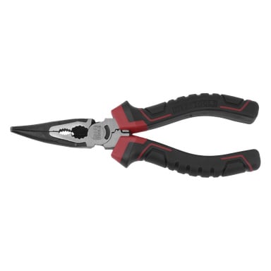Meec Tools böjda nästånger med svarta och röda gummihandtag och en metallgreppyta.