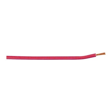 Na zdjęciu widać czerwony kabel AKS Zielonka LgY, z jednym końcem odciętym, aby odsłonić przewody miedziane.
