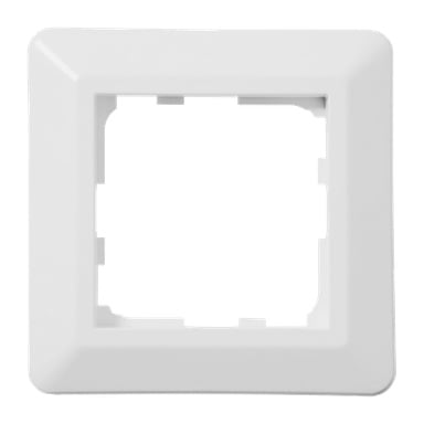 En vit, fyrkantig plast ELKO Cover Frame RS med en central öppning, gjord för montering runt väggströmbrytare eller uttag.