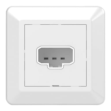 En vit ELKO DCL-lampsockel RS med en central HDMI-port, placerad i en fyrkantig väggplatta.