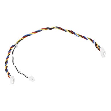 En flerfärgad tvinnad kabel för en robotgräsklippare med tre vita plastkontakter i trådändarna.