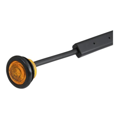 Nærbilde av Hamron Position-lysets LED, som viser den svarte bøyelige stolpen toppet med en rund oransje reflektor, vanligvis brukt som veisikkerhetsmarkør eller markering.