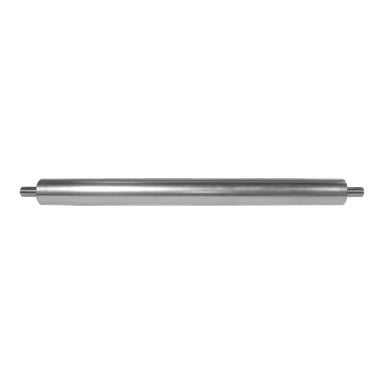 Ett bakre rullband med en cylindrisk metallrulle och korta axlar i varje ände är placerat horisontellt.