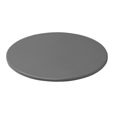 Ett slätt, platt, runt grått föremål med en enkel design.