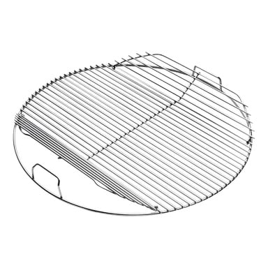 Ett cirkulärt metallgaller med parallella stänger och två sidohandtag, avsett för grillning eller grillning.