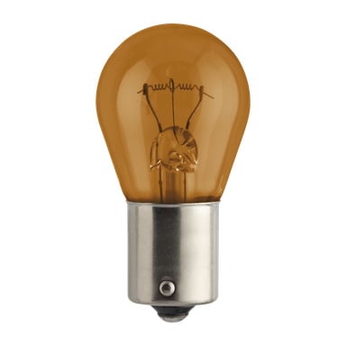 Philips Bulb PY21W Amber esittelee meripihkanvärisen lasinsa, metallipohjansa ja näkyvän filamentinsa.