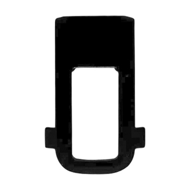 Ett svart rektangulärt hållare av plast eller metall för elsparkcyklar, med ett stort öppet centrum och två små sidoflikar längst ner.