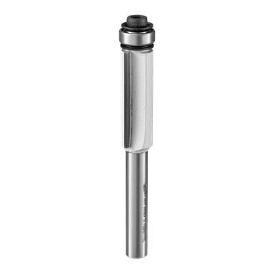 Närbild av en metallfräsbit med cylindrisk skaft och kullagerstyrning upptill, designad för träarbete.
