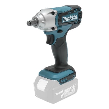 En Makita sladdlös slagnyckel med ett 18V litiumjonbatteri, avbildad utan batteri kopplat.