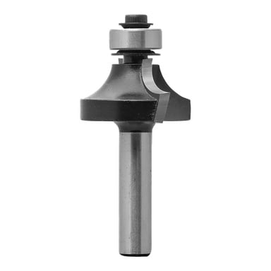 En metallfräs med topplager, cylindrisk skaft och böjd kant för att jämna ut trä- eller materialkanter.