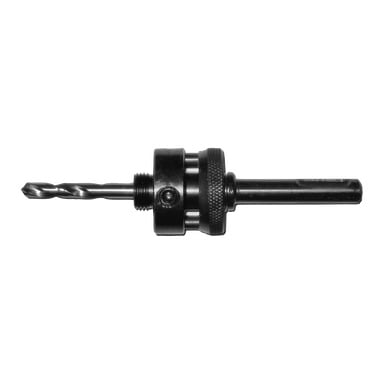 En metallhullsagarbor med pilotbor, med gjengede og riflede seksjoner for bruk i boremaskiner for å skjære store hull.