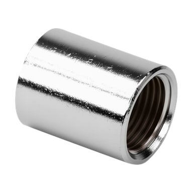 En närbild av ett glänsande, cylindriskt metallrör som kopplas till intern gänga, visat i en svag vinkel.