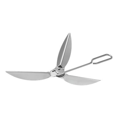 Propeller-settets kettle grill 7443 inkluderer en trebladet propell med sentral nav på en rett stang som ender i en løkke.