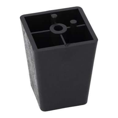 En svart rektangulär möbelbas i plast med ett ihåligt centrum och små cylindriska knölar, sedda från en vinklad vy uppifrån.