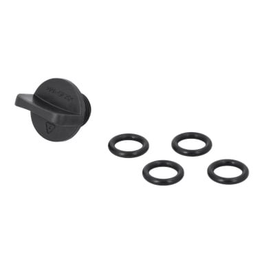 Cover-hydroforpumpen visar ett svart gängat lock med grepphandtag till vänster och fyra O-ringar placerade i en rektangel till höger.