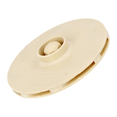 Beige, cirkulär plastspole med central nav och upphöjda kanter, återvinningssymbol och texturerade detaljer för användning av impellerhydroforpump.