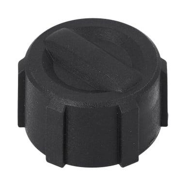 Oil Filler Cap Cpl F. 011229 är en svart plastlock med räfflad kant och platt, vinklad topp.