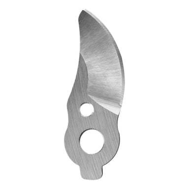 Närbild på Secateurs-bladet RAC319, med ett obehandlat rostfritt stålblad med två runda hål och synliga ådringsmönster.