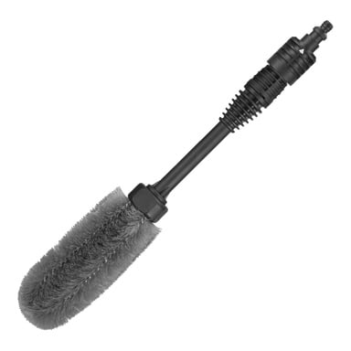 Rim brush RAC749 har ett svart handtag, ett cylindriskt grått borsthuvud och en ändkontakt för rengöring.