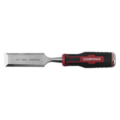 En 32 mm Meec Tools-mejsel med ett metallblad märkt CrV 32 mm MEEC TOOLS och ett svart-rött handtag märkt MEEC TOOLS.
